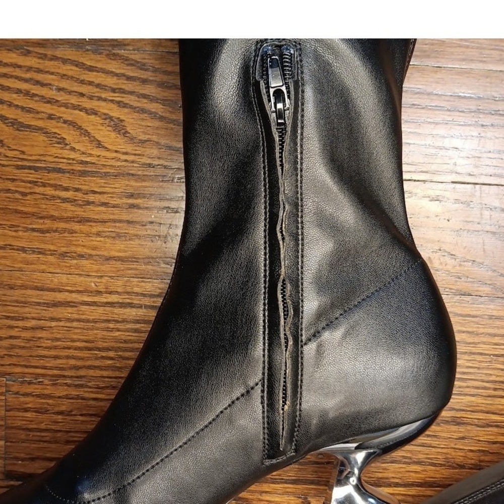 Katy Perry The Laterr OTK Boots Women 9 Black Good Chrome Architectural Heel - Picture 3 of 9